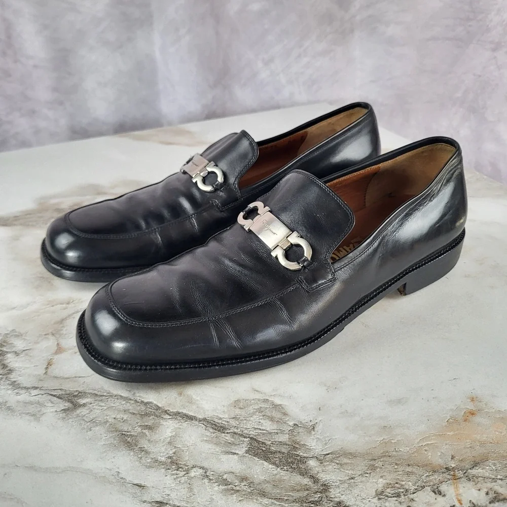 Salvatore Ferragamo Gancini Horsebit Loafers Black Men's Size 8.5 D